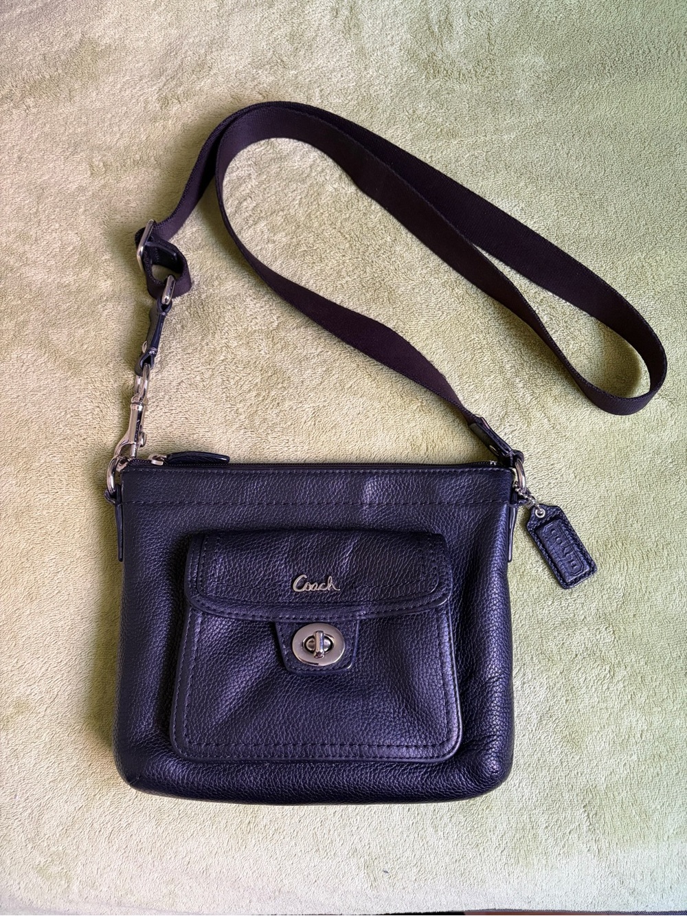 Coach Black Pebbled Leather Crossbody with Front Pocket & Turnlock